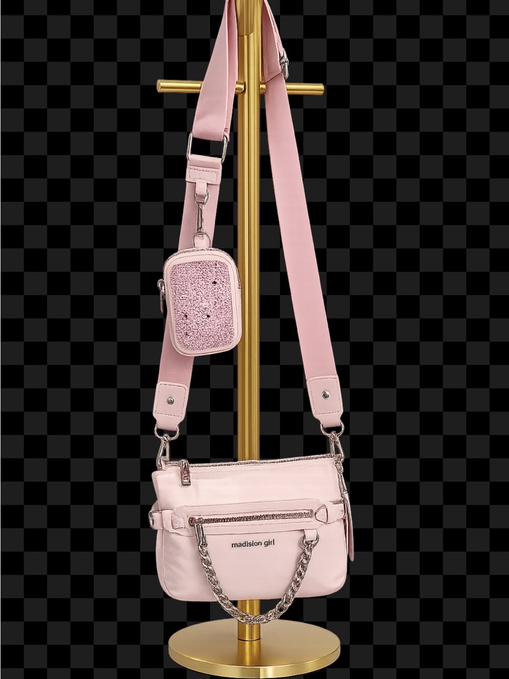 Madison Girl Pink Crossbody Bag with Detachable Strap and mini Pouch - NWT